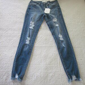 Kancan Jeans 26 Mid Rise Skinny Blue Medium Wash Distressed Raw Hem 14